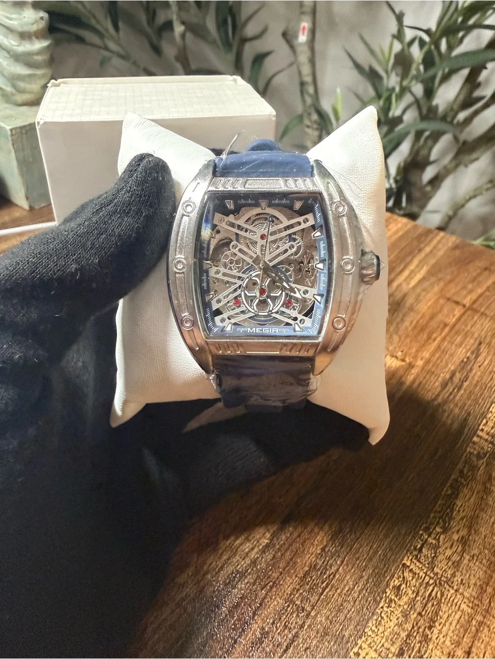 NEW MEGIR 8601G Automatic Skeleton Men’s Watch Blue + Box